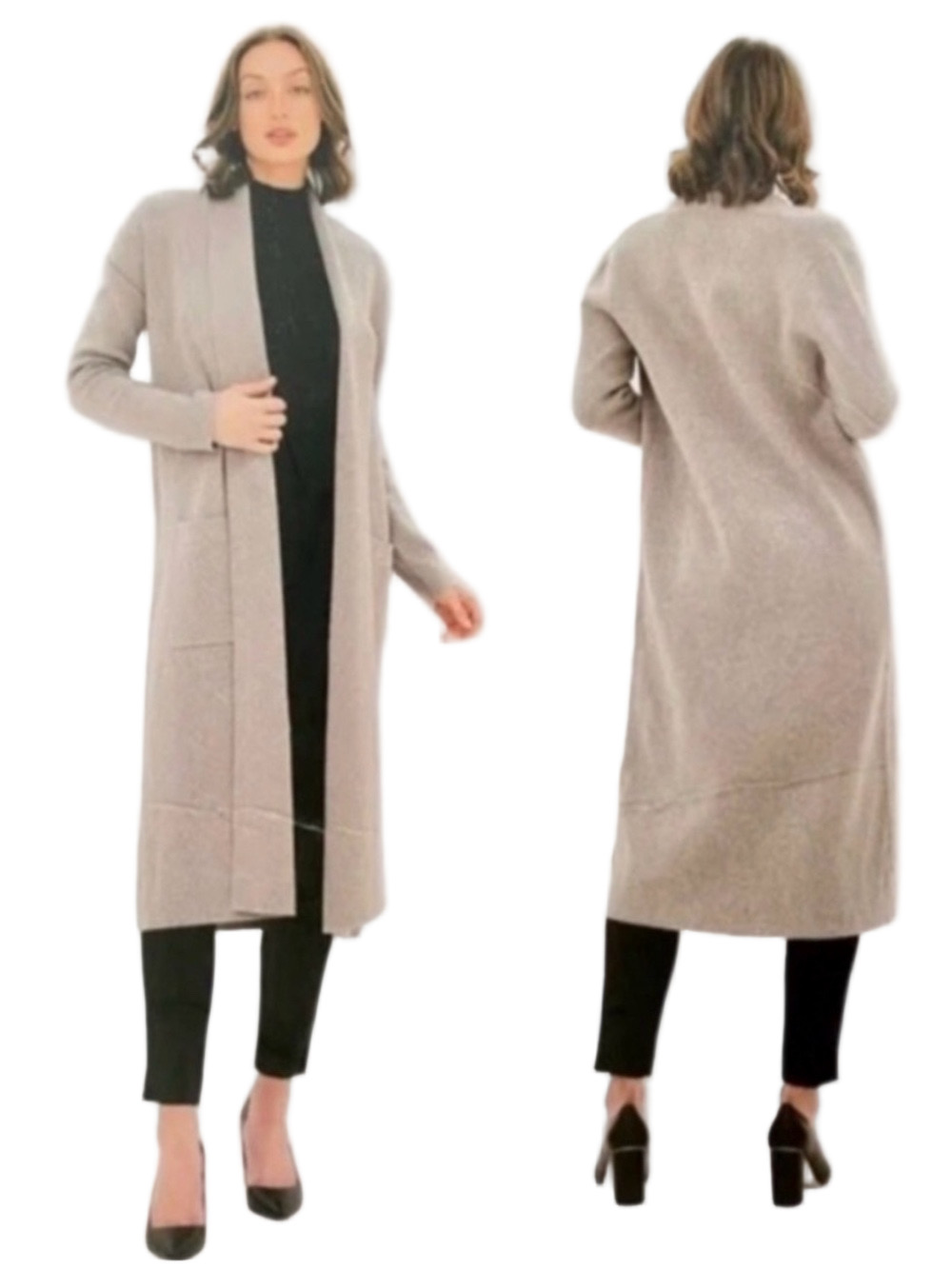 🍎MAXSPORT Long Open-Front  Cardigan Sweater - BUFF color size S NWT